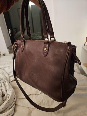 Roots Classic Women's Leather Satchel Tote in Dark Brown